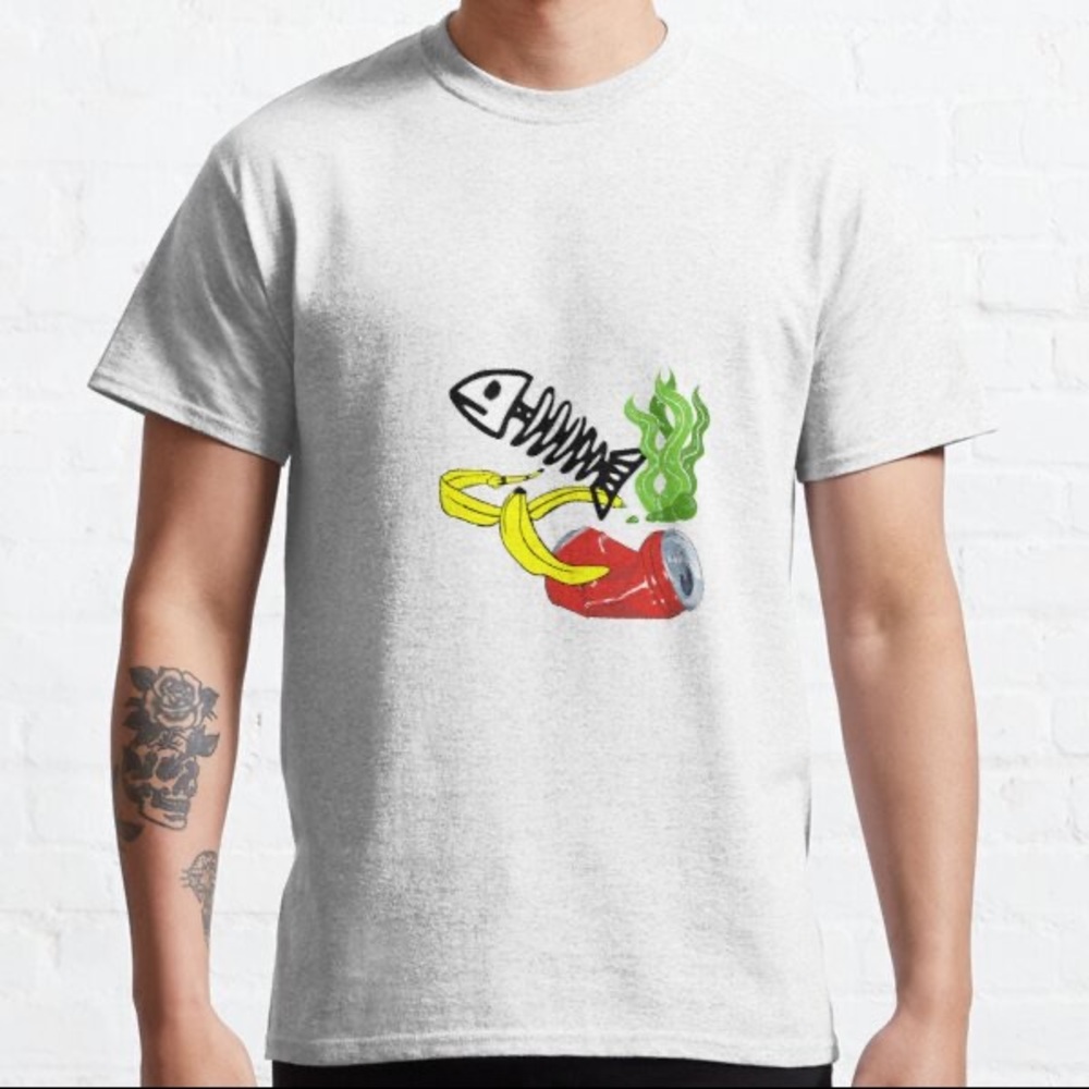 Beach trash white fish t shirt
